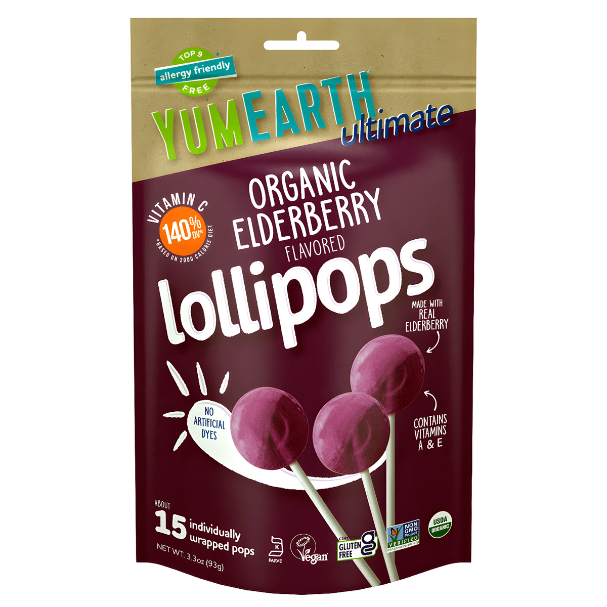 YumEarth Organic Elderberry Lollipops - (15 Pops) 3.30 oz