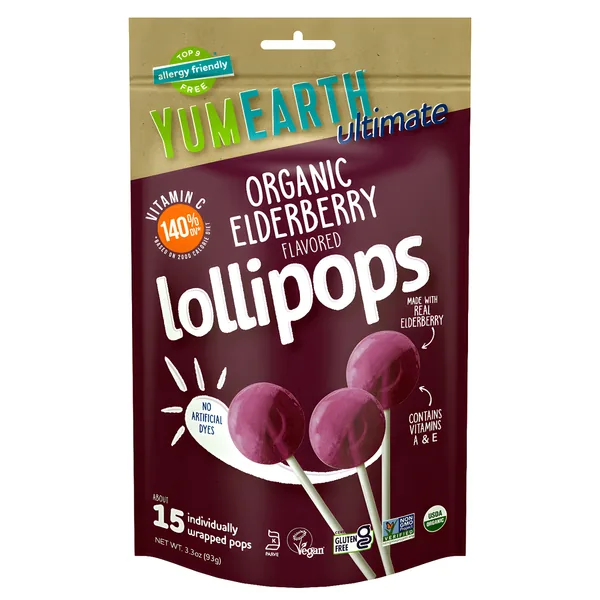 YumEarth Organic Elderberry Lollipops - (15 Pops) 3.30 oz