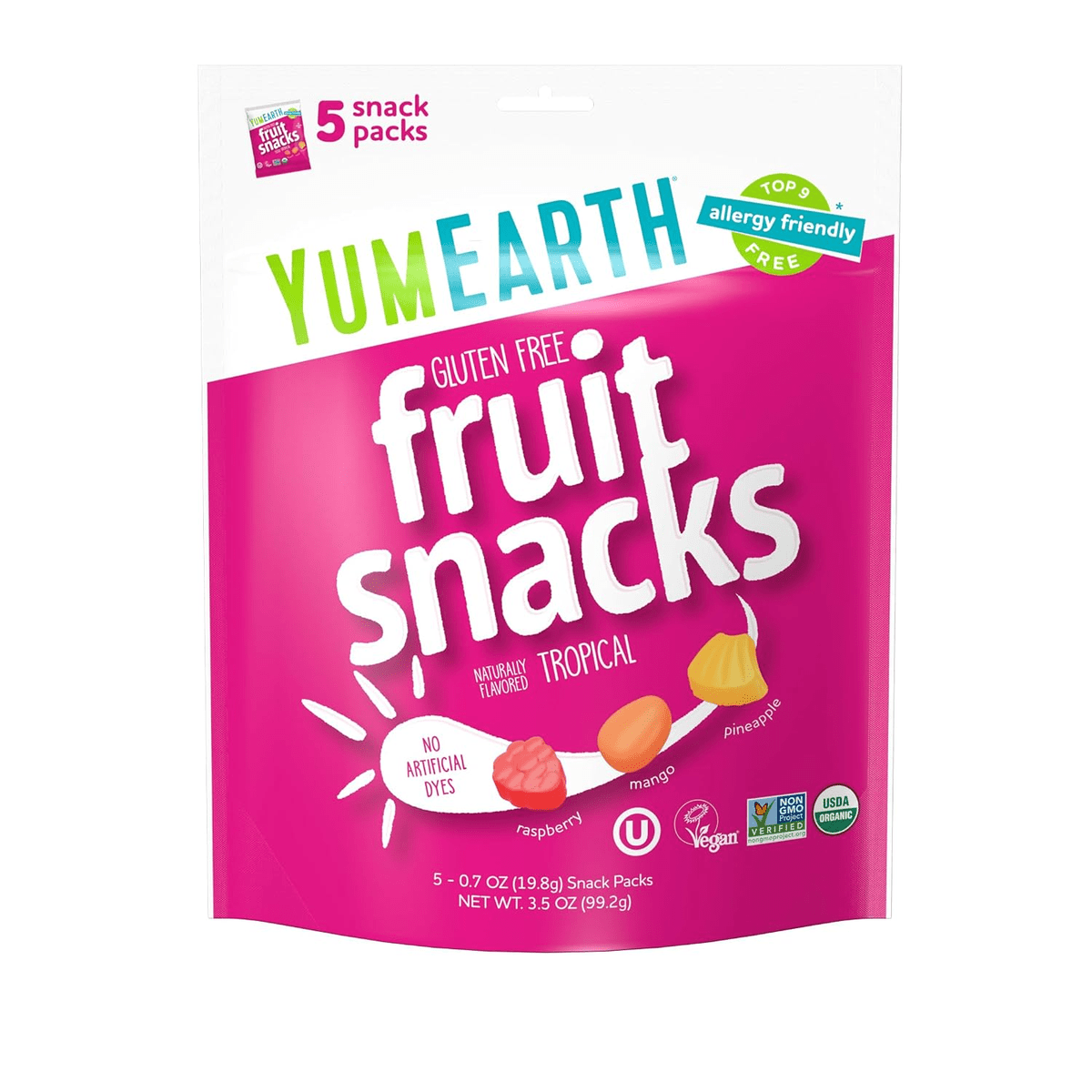 YumEarth Organic Tropical Fruit Snacks (5 Snack Packs) 3.50oz