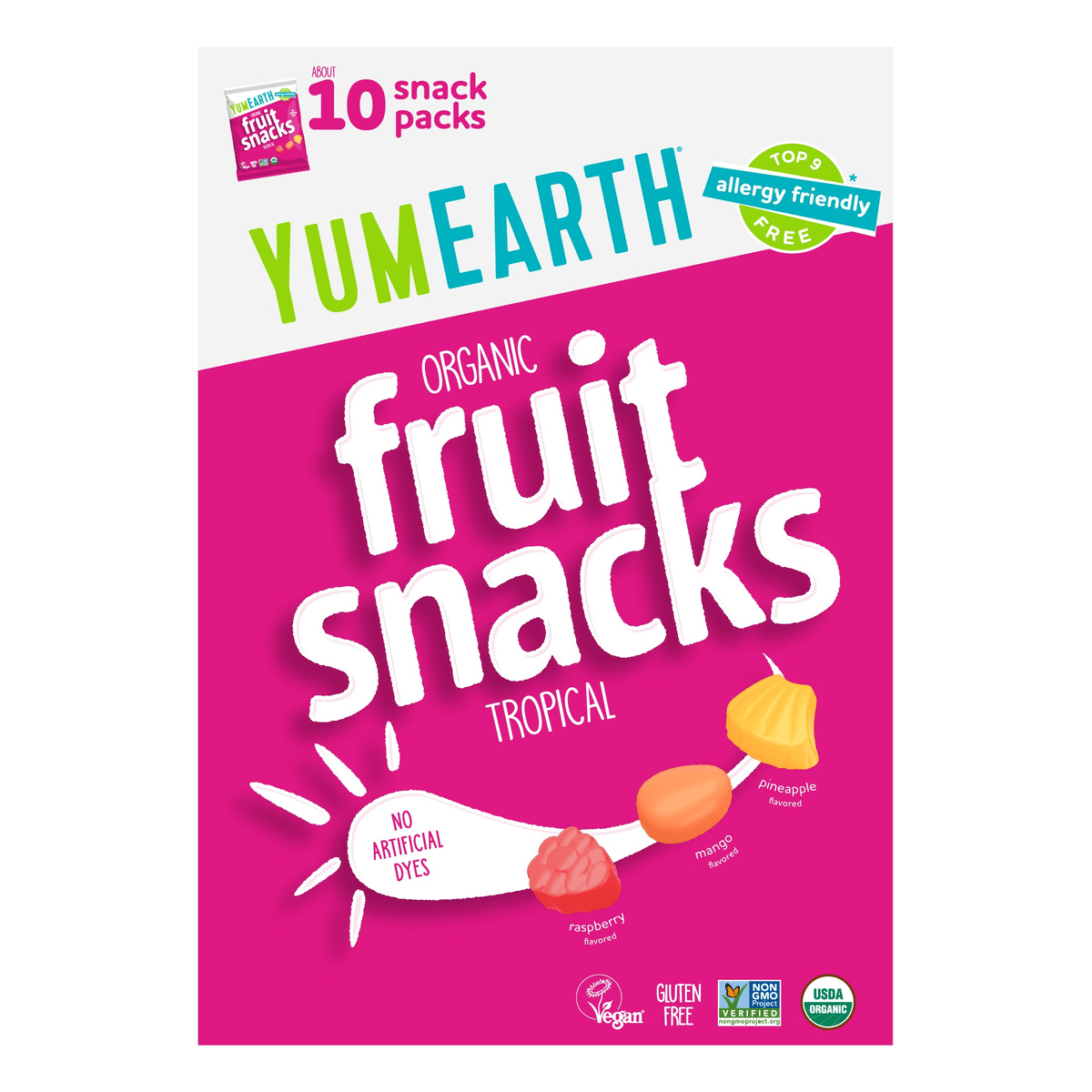 YumEarth Organic Tropical Fruit Snacks Box (10Snack Packs) 7.0oz