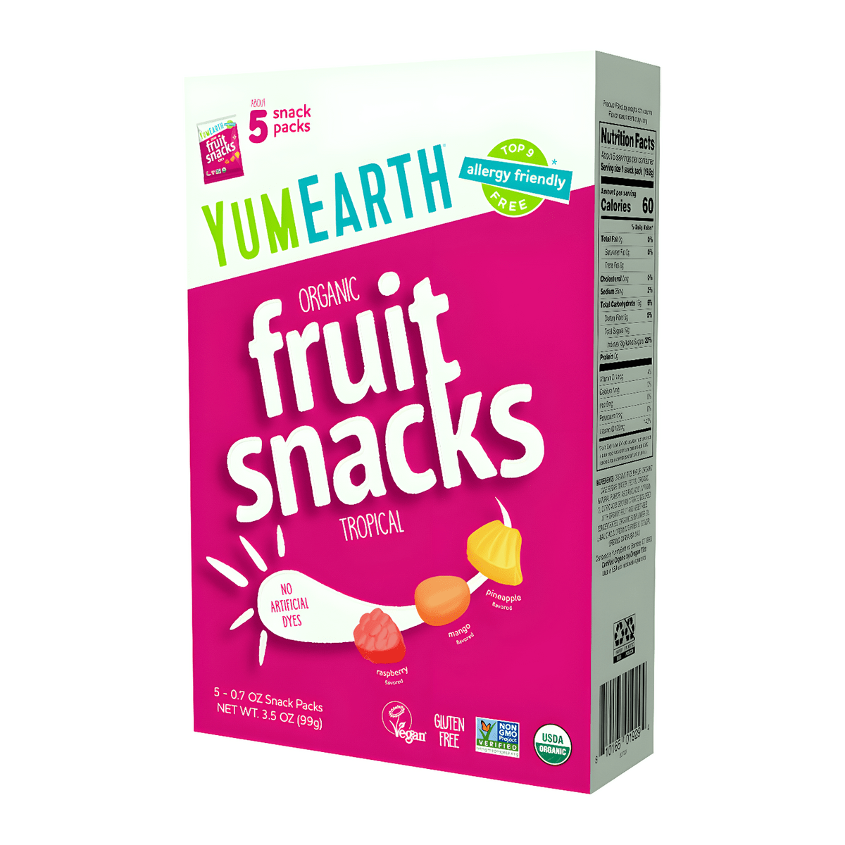 YumEarth Organic Tropical Fruit Snacks Box (5 Snack Packs) 3.50oz